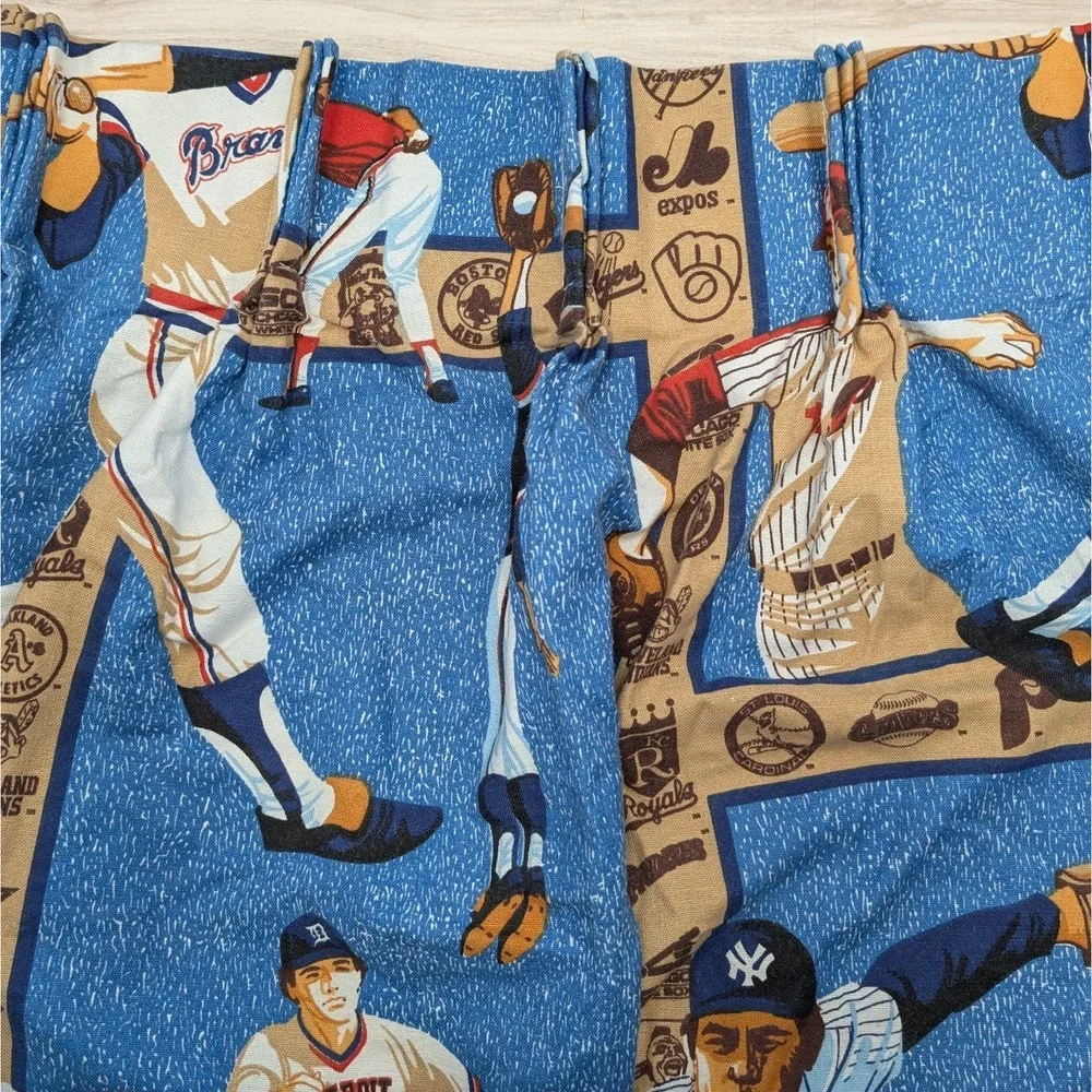Vintage MLB Baseball Curtain Panels Sears Perma‑Prest 81x23 Sports Teams USA